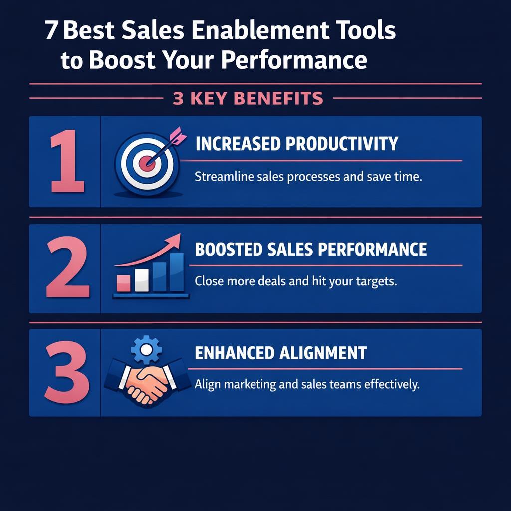 7 Best Sales Enablement Tools to Boost Your Performance — key stats, steps and framework infographic for B2B revenue teams | Revspire
