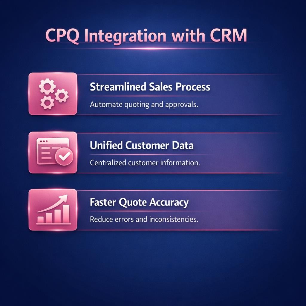 CPQ Integration with CRM — key stats, steps and framework infographic for B2B revenue teams | Revspire
