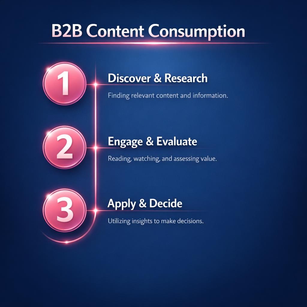 B2B Content Consumption — key stats, steps and framework infographic for B2B revenue teams | Revspire