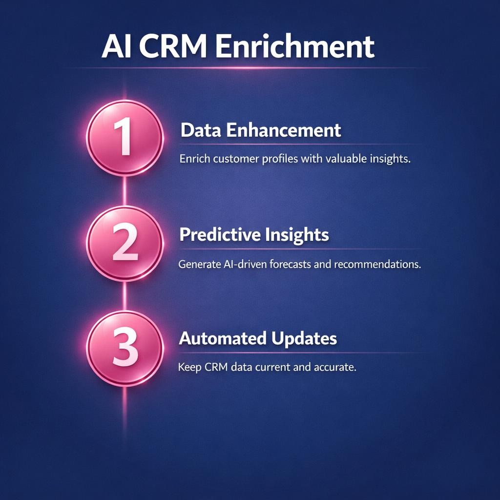 AI CRM Enrichment — key stats, steps and framework infographic for B2B revenue teams | Revspire